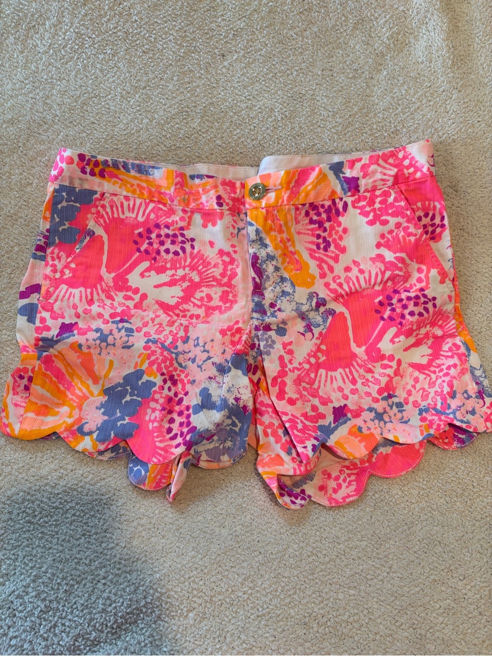 Lilly Pulitzer Neon Pink Floral Scallop Hem High-Waist Shorts